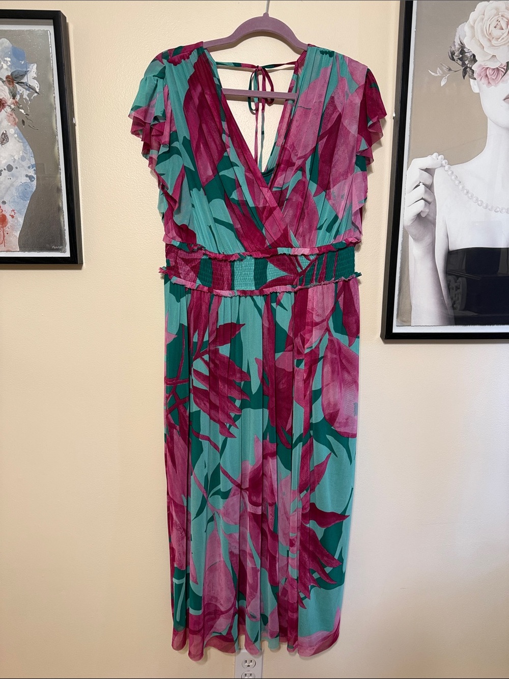 London Times Teal and Magenta Floral Fit & Flare Dress